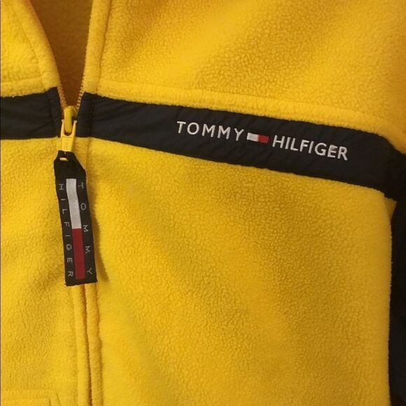 VTG Tommy Hilfiger Men’s Fleece Jacket Yellow Blue - Picture 3 of 6